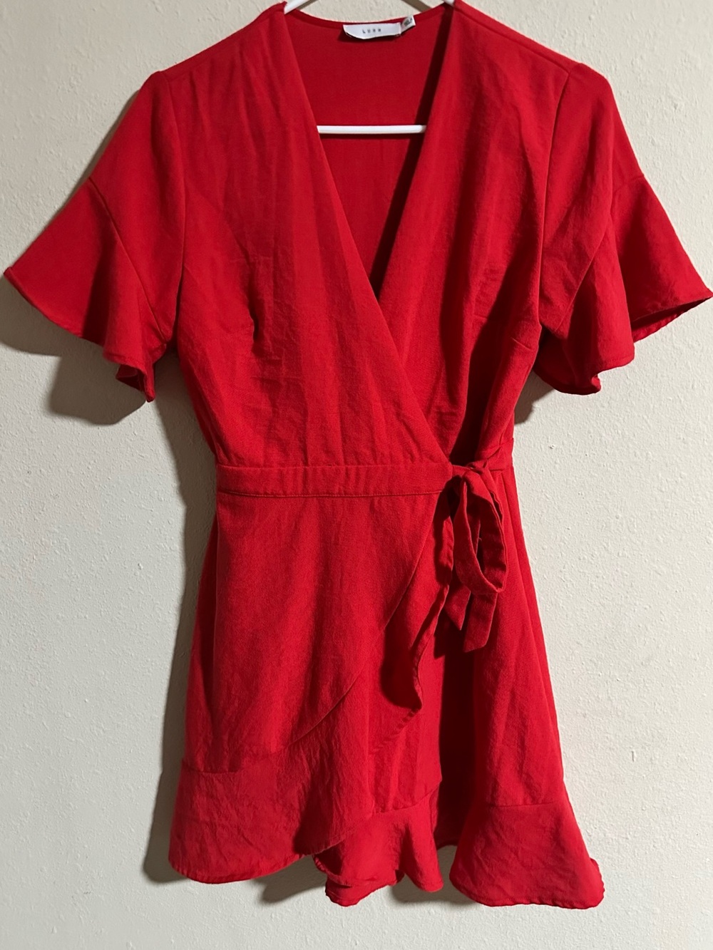 Lush Red Wrap Midi Dress with Tie Waist